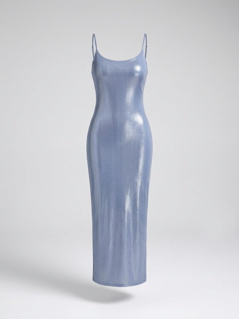 Metallic Blue Adjustable Straps Bodycon Midi Dress, Fashion Nova Size M
